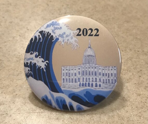 Blue Wave Democratic pin-back button