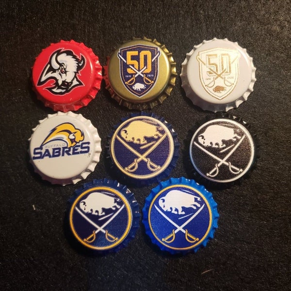 Buffalo Sabres Bottle Cap Keychains, Pins, Magnets and collectible caps