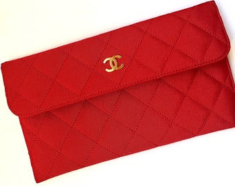 Chanel bright red silk clutch bag