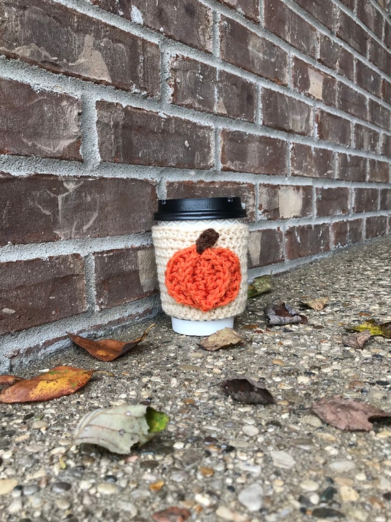 Pumpkin coffee cozy crochet pattern, crochet pattern, crochet coffee cozy, pumpkin coffee cozy, fall coffee cozy, fall crochet coffee cozy