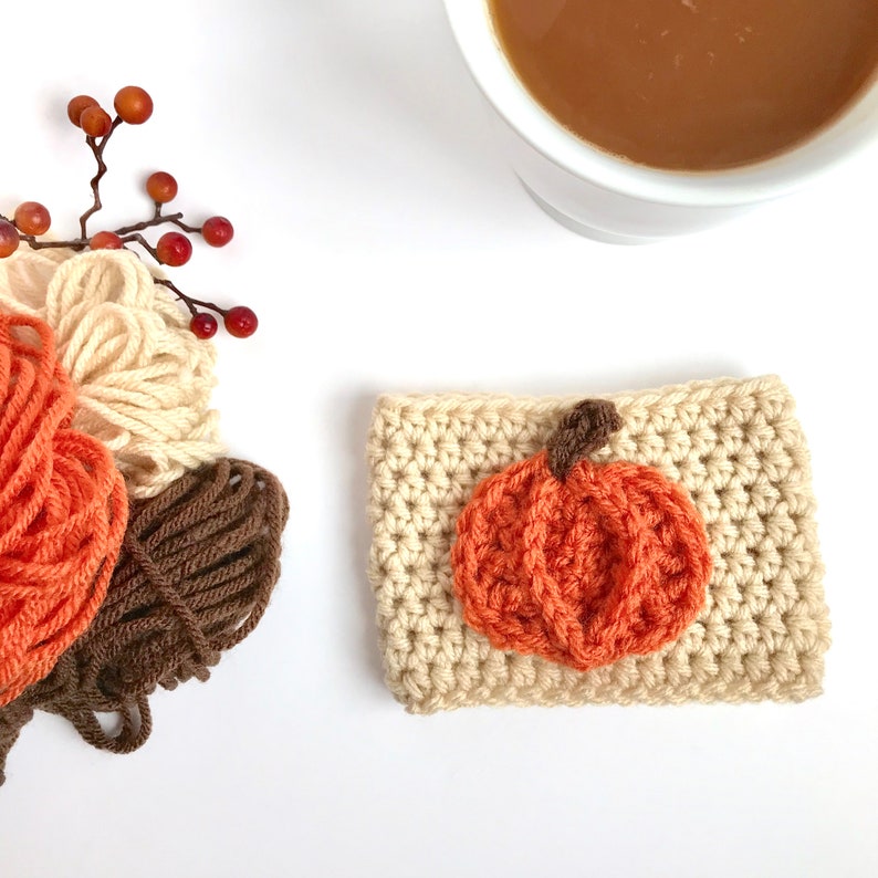 Pumpkin coffee cozy crochet pattern, crochet pattern, crochet coffee cozy, pumpkin coffee cozy, fall coffee cozy, fall crochet coffee cozy image 2