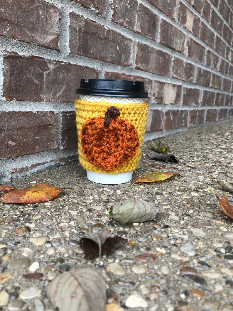 Pumpkin coffee cozy crochet pattern, crochet pattern, crochet coffee cozy, pumpkin coffee cozy, fall coffee cozy, fall crochet coffee cozy image 6
