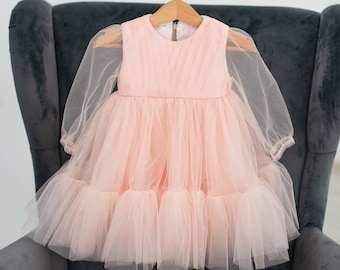 Robe en tulle baby girl 1er anniversaire, robe en tulle blush blush rose fleurie, dédouanement de Noël, tenue de princesse bébé premier anniversaire, tutu