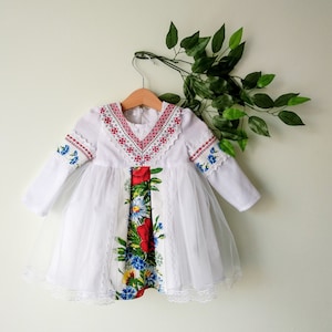 Ukrainian style communion dress, long sleeve christening vyshyvanka baby dress, ukrainian present, traditional outfit
