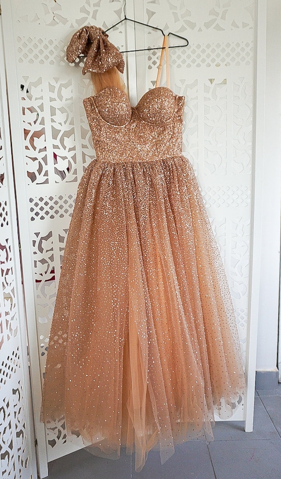 Gold Glitter Corset Midi Dress