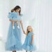 Mommy and me matching dresses,  dusty blue tulle family look, sky blue mother and daughter outfit, Christmas clearance, photo prop 