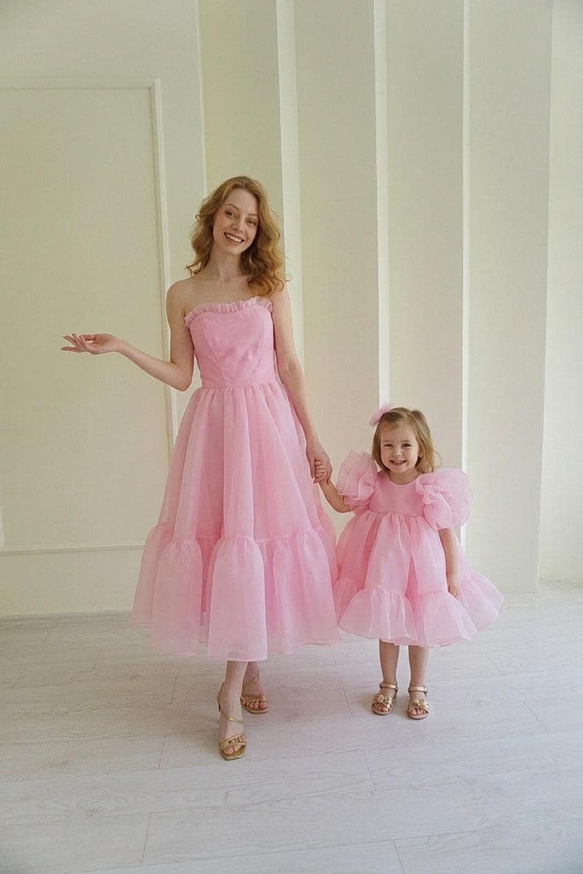 First Birthday Mommy and Me Matching Dresses, Pink Organza Mother Daughter Birthday Gowns, Matching Party Dress, Puffy Toddler Outfit