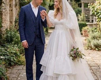 Vestido de organza blanco, vestido de novia boho con volantes, vestido para sesión de fotos de maternidad, vestido boho con corsé para mujer, vestido largo de gasa