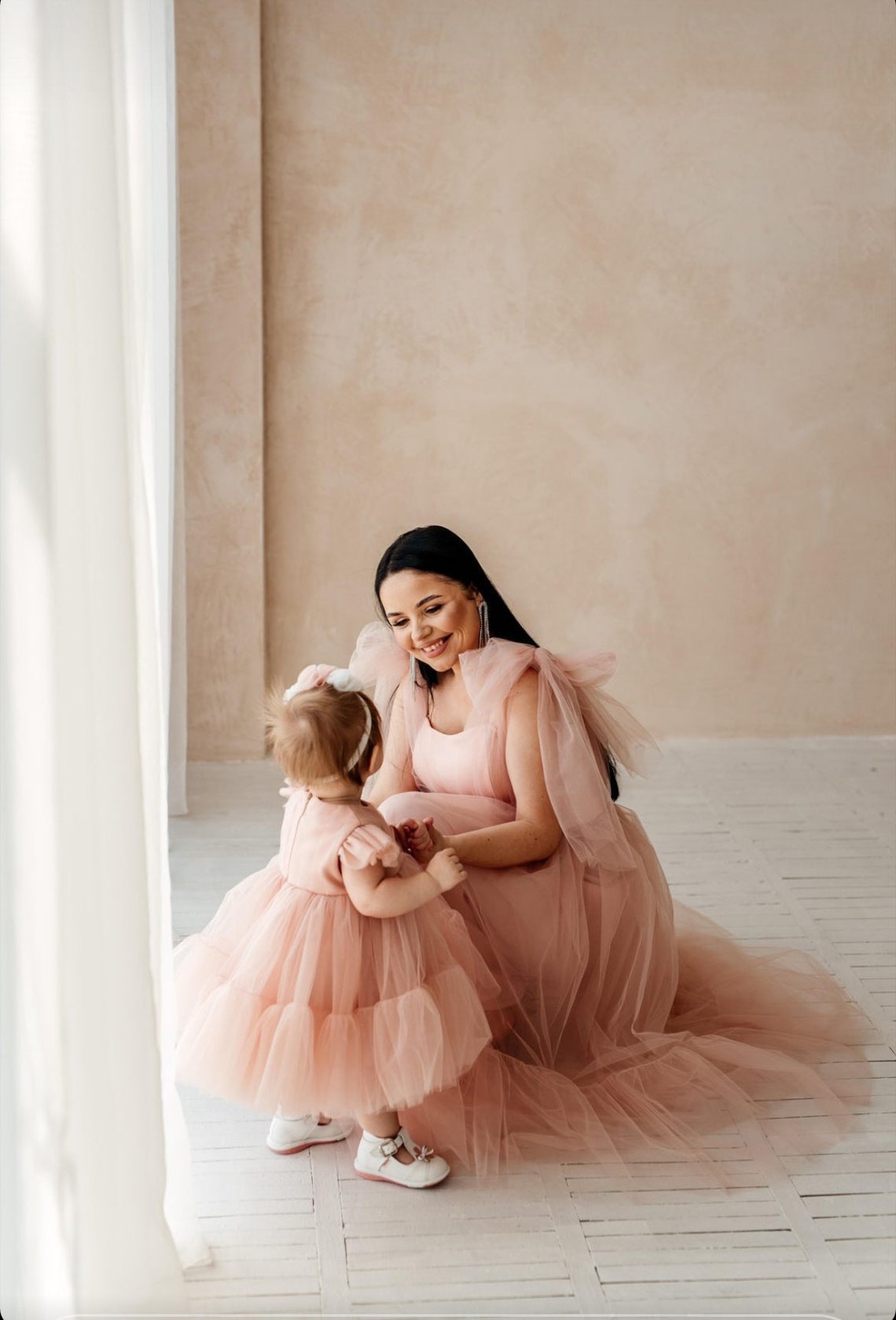 Mommy and Me Matching Dresses Rose Pink Tulle Family Look | Etsy