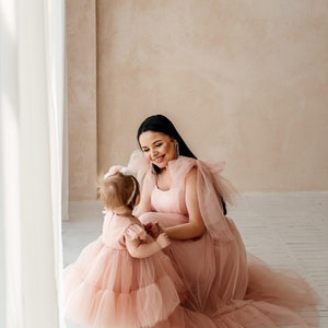 Mommy and Me Matching Dresses, Rose Pink Tulle Family Look, Blush Pink ...
