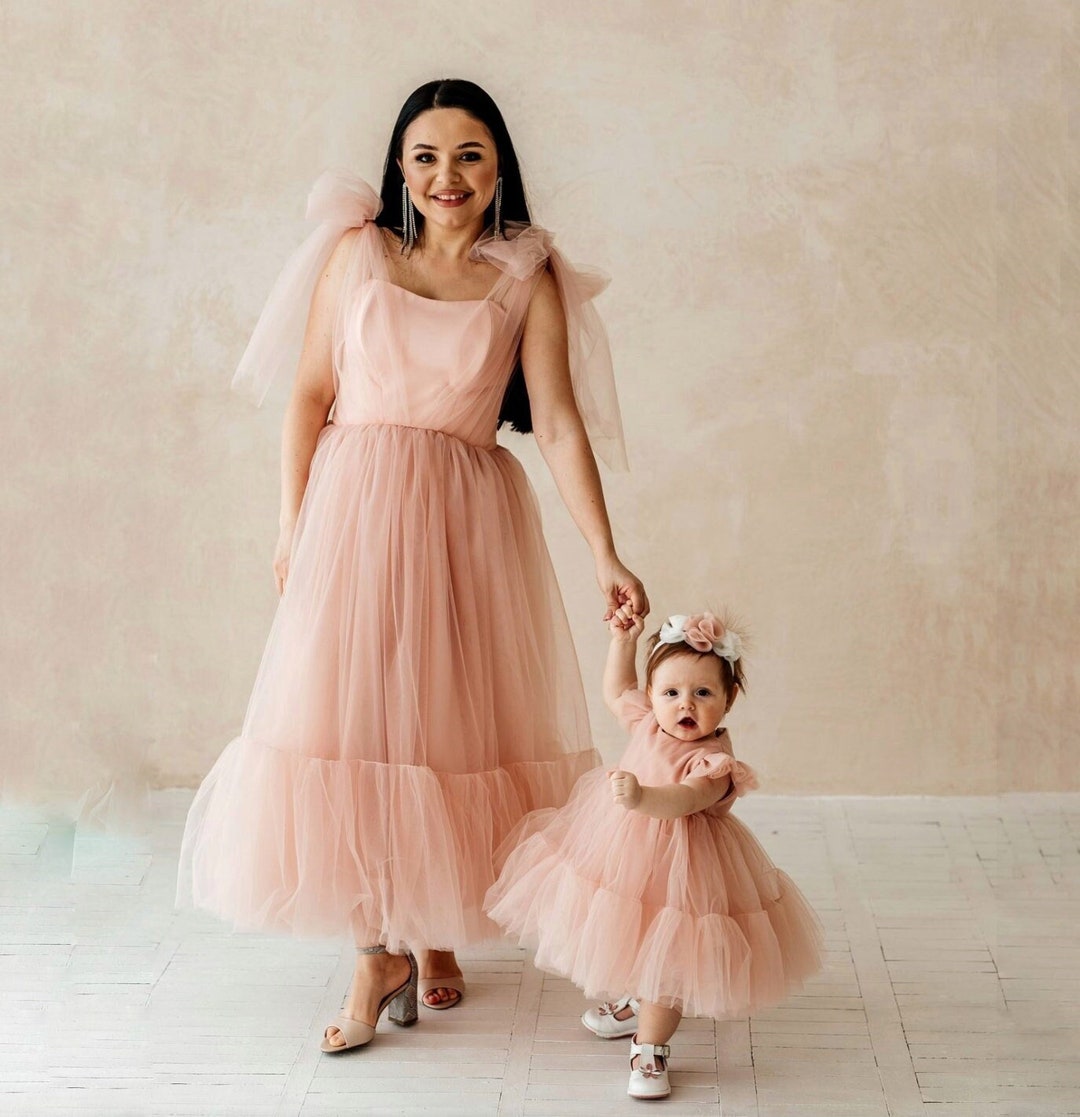 Mommy and Me Matching Dresses, Rose Pink Tulle Family Look, Blush Pink ...