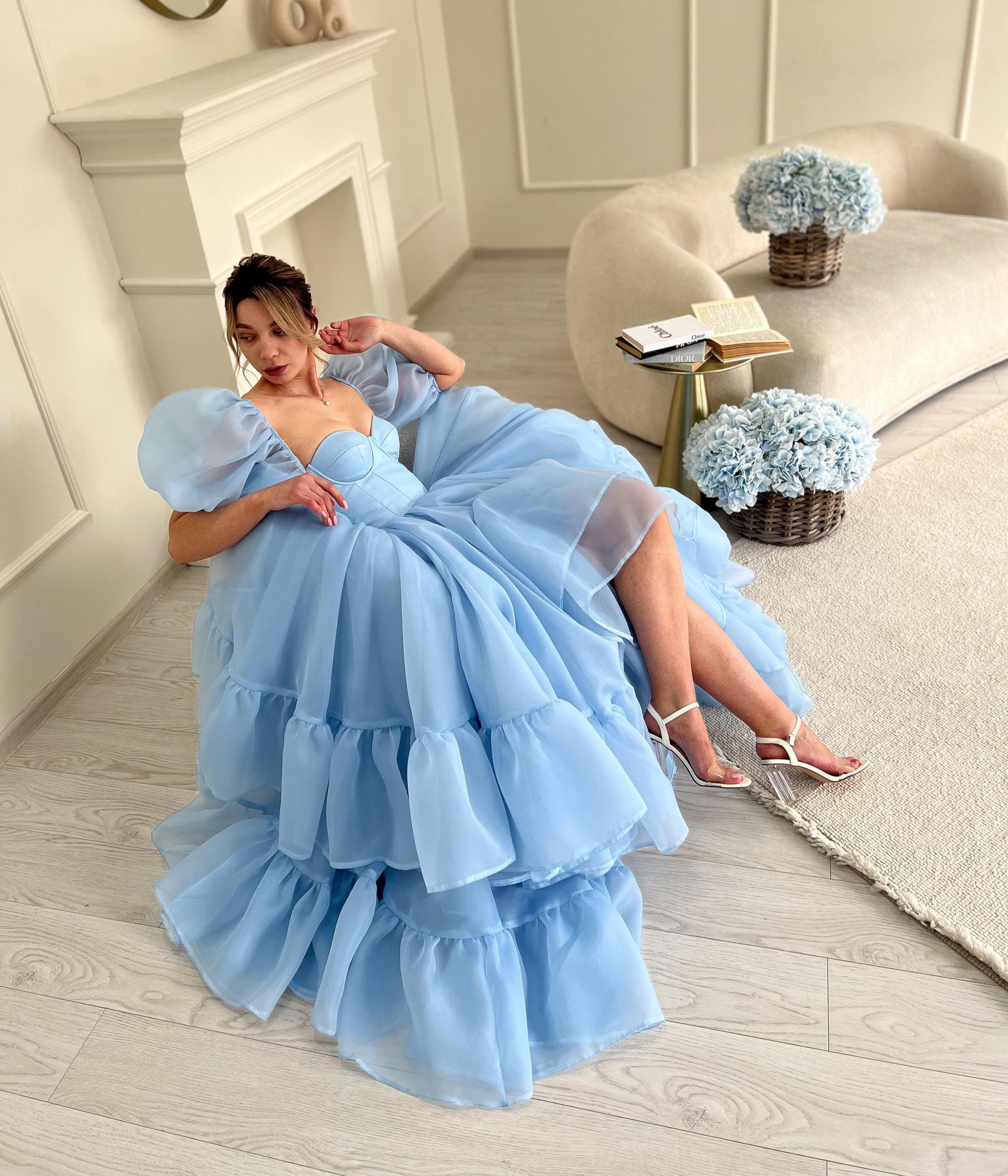 flowy organza dress Two Pieces Simple Flowy Organza Fluffy Ball Gown Wedding Dresses AWD17 SheerGirl