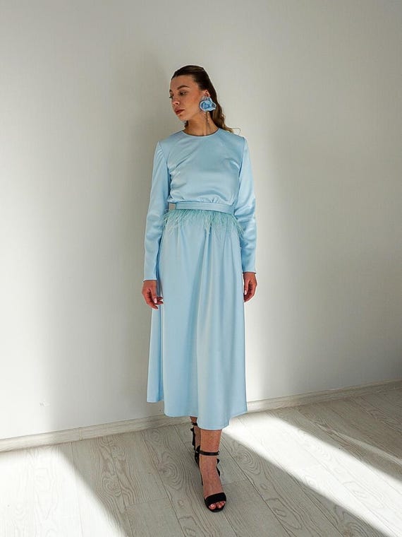 chinese dress ladies Women's Simply Put Together Sky Blue Relaxed Knit Shift Midi Dress | Size: S main image 0