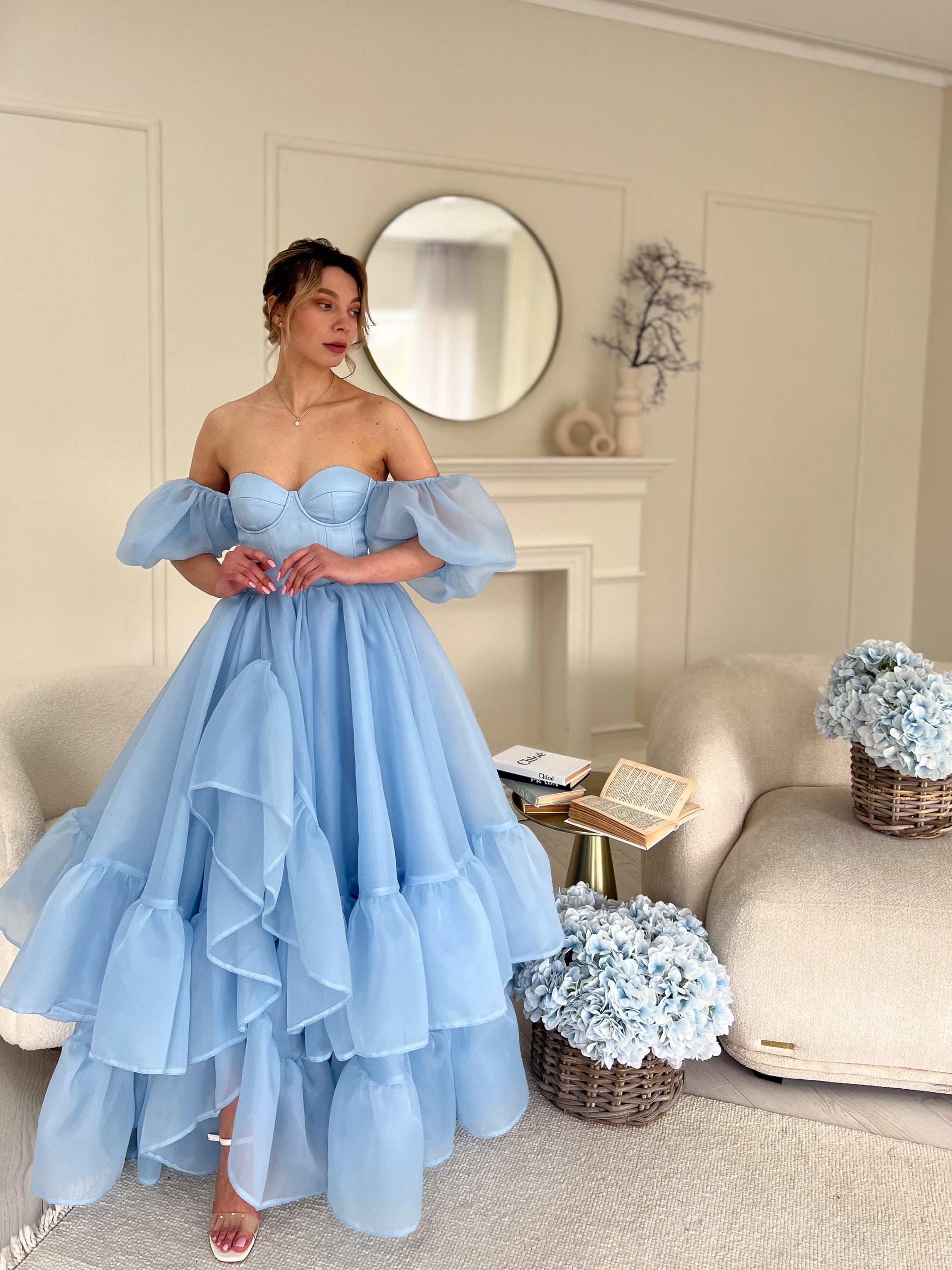 Dusty Blue Corset Dress - Etsy