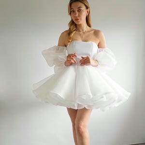 Ivory bridal corset dress, short wedding dress, strapless mini dress, engagement dress, prom dress, rehearsal dinner party dress, organza