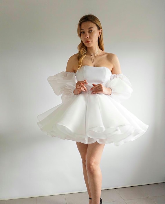 white engagement dress short Nemeida short second wedding dress with floral lace - Bridal style