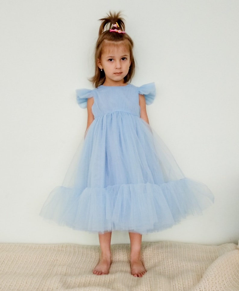 Dusty Blue Flower Girl Dress Tulle Dress Princess Baby Girl Etsy