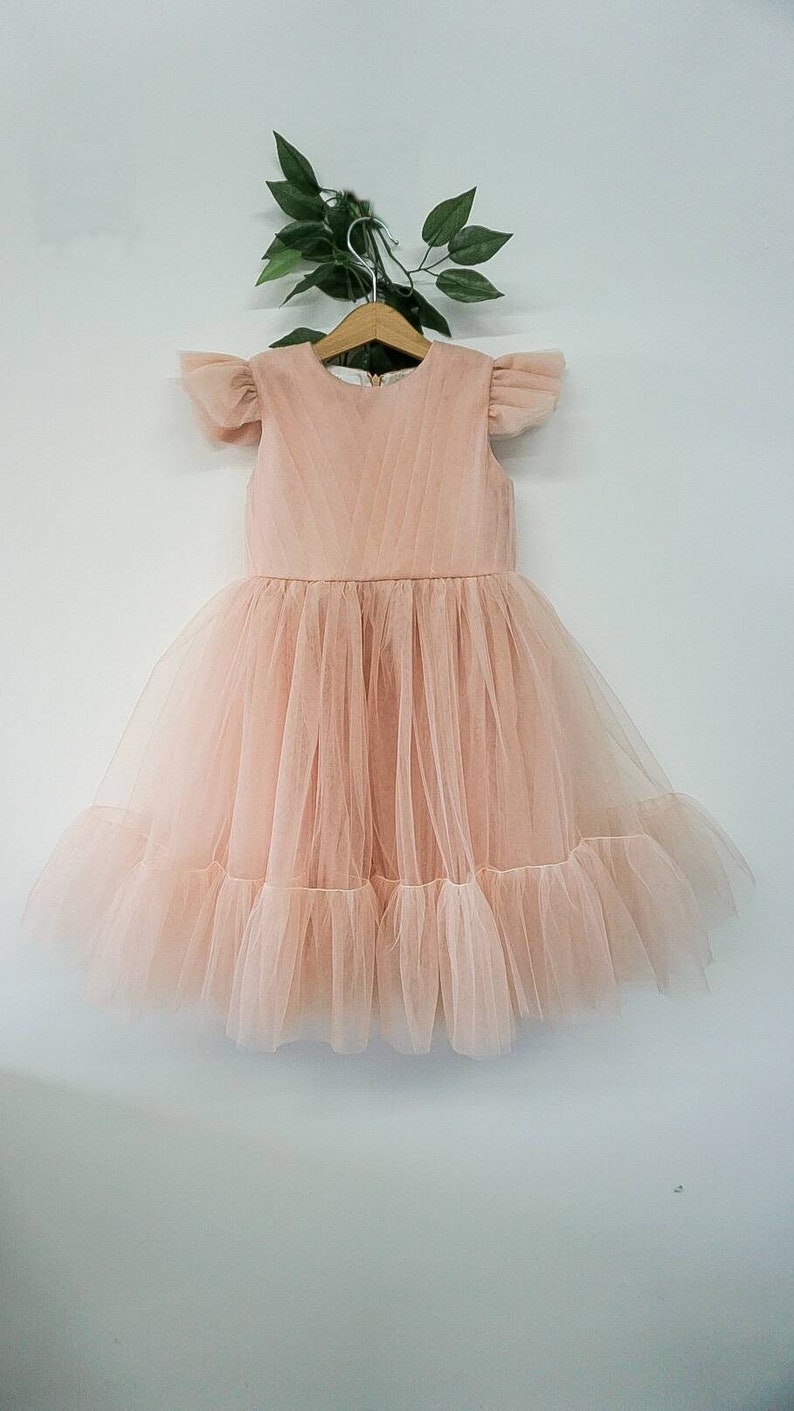 Baby Girl 1st Birthday Tulle Dress Short Sleeve Mokka Flower - Etsy