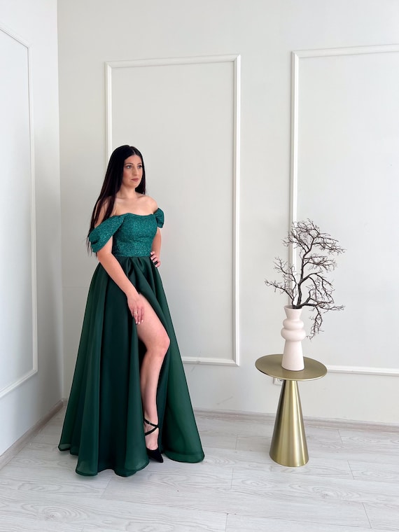 Emerald Glitter Woman Dress, Formal Evening Organza Dress, Corset Floor  Length Dress, Wedding Party Dress, Maxi Dress for Her, Prom Dress - Etsy
