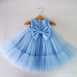 Dusty blue flower girl dress, tulle dress, princess baby girl, first birthday  photo shoot butterfly sleeve dress, Christmas clearance