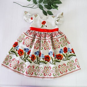 Ukrainian dress, easter dress, gift, present, flower dress, traditional baby girl dress , best present, poppy dress, eco dress