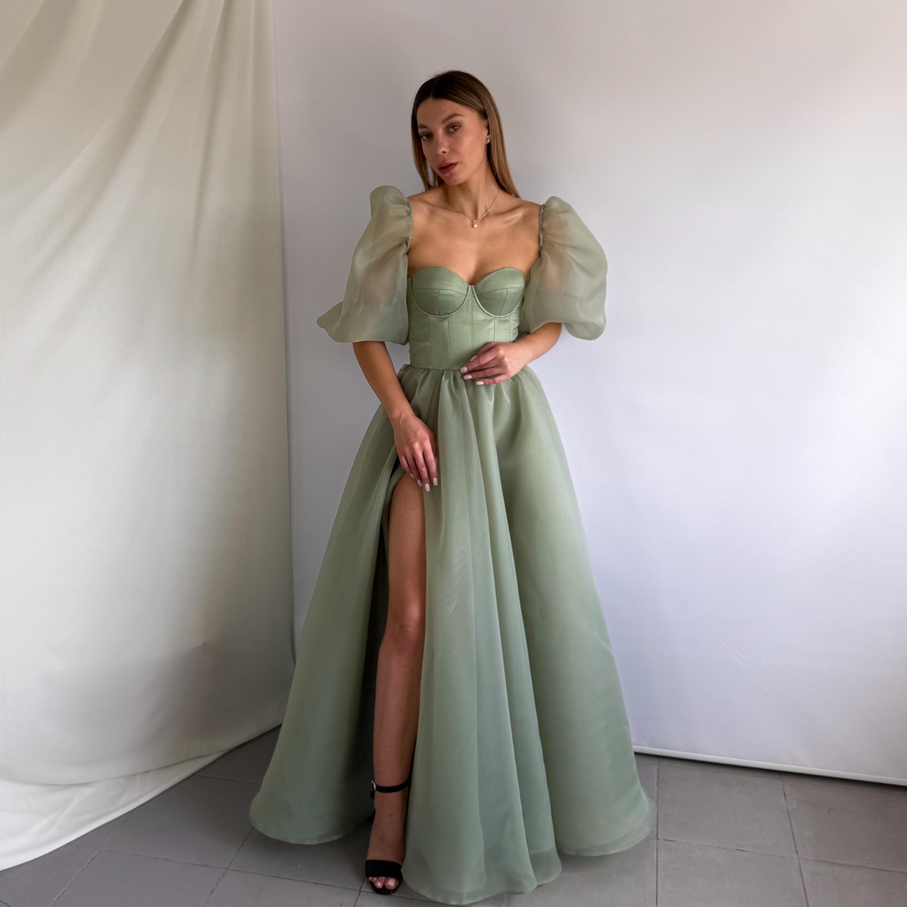slim fit dress slacks Cloud 9 Bardot Neckline Corset Back Dress Sage– Selfie Leslie main image 1
