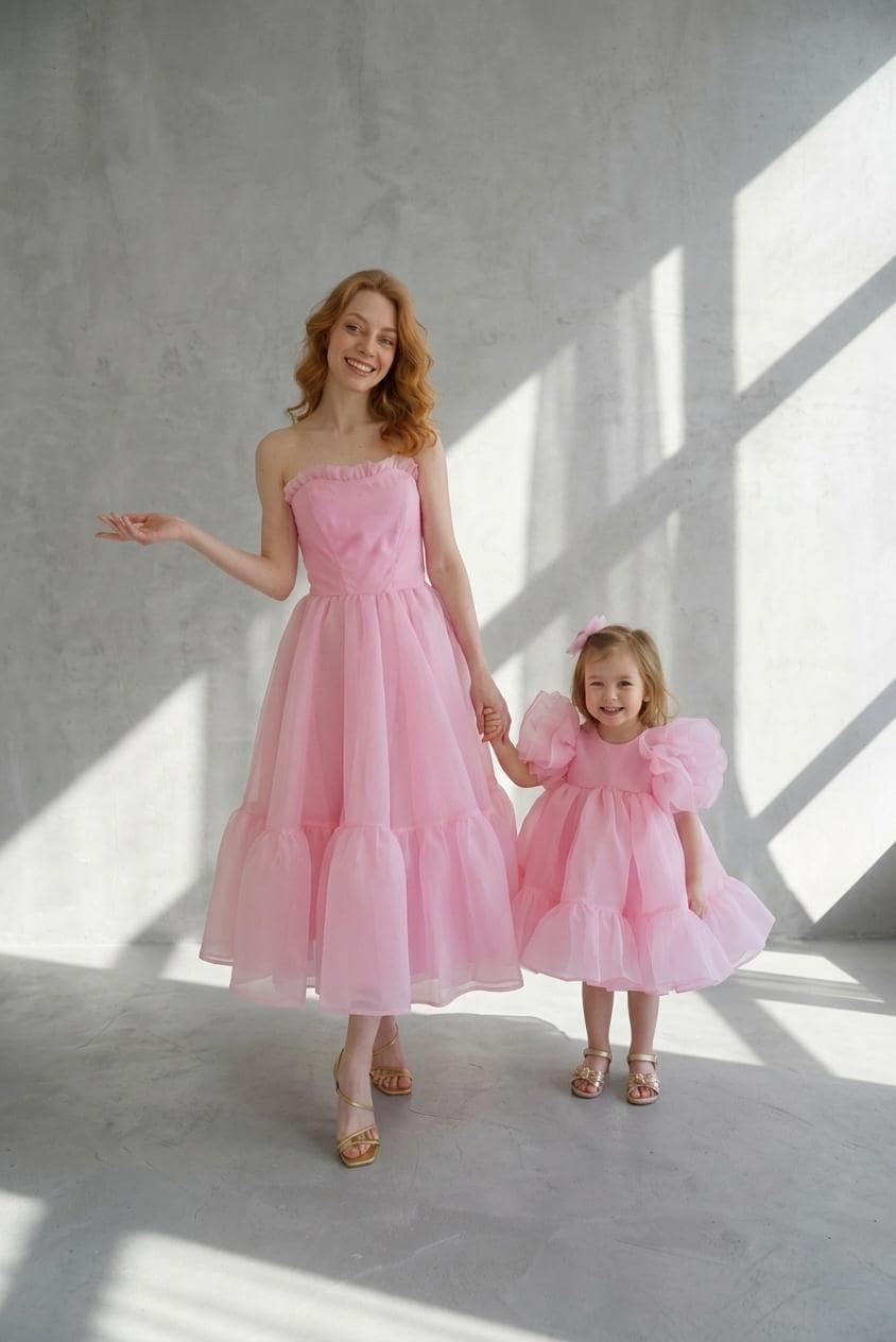 First Birthday Mommy and Me Matching Dresses, Pink Organza Mother Daughter Birthday Gowns, Matching Party Dress, Puffy Toddler Outfit