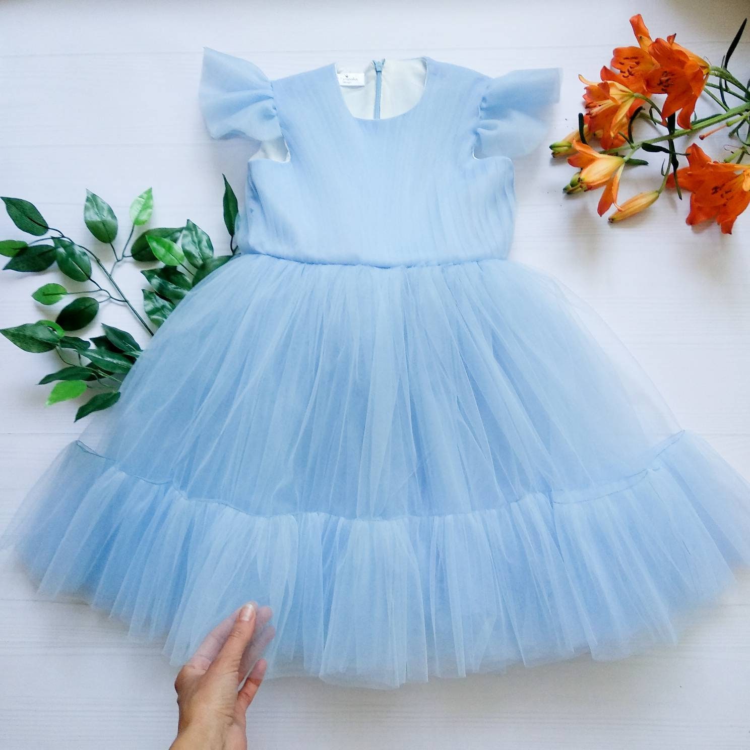 dusty blue baby girl dress
