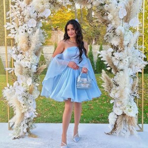 short blue fairy dress Blue Tulle New Short Prom Dresses, A-line One Shoulder Fairy Princess   bridalsew