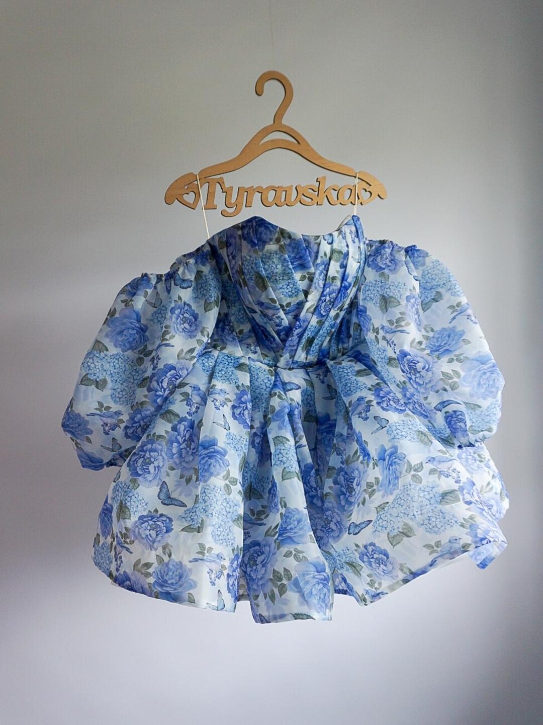 blue floral organza dress Watercolor Floral Organza Bow Tie Mini DRESS from Fore Collection –  Urbanheer main image 1