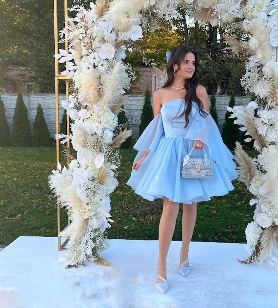 Blue Corset Organza Dress With Wide Sleeves, Princess Fluffy Dress, Birthday Party Gown, Woman Mini Dress, Princess Outfit, Photoshoot Dress