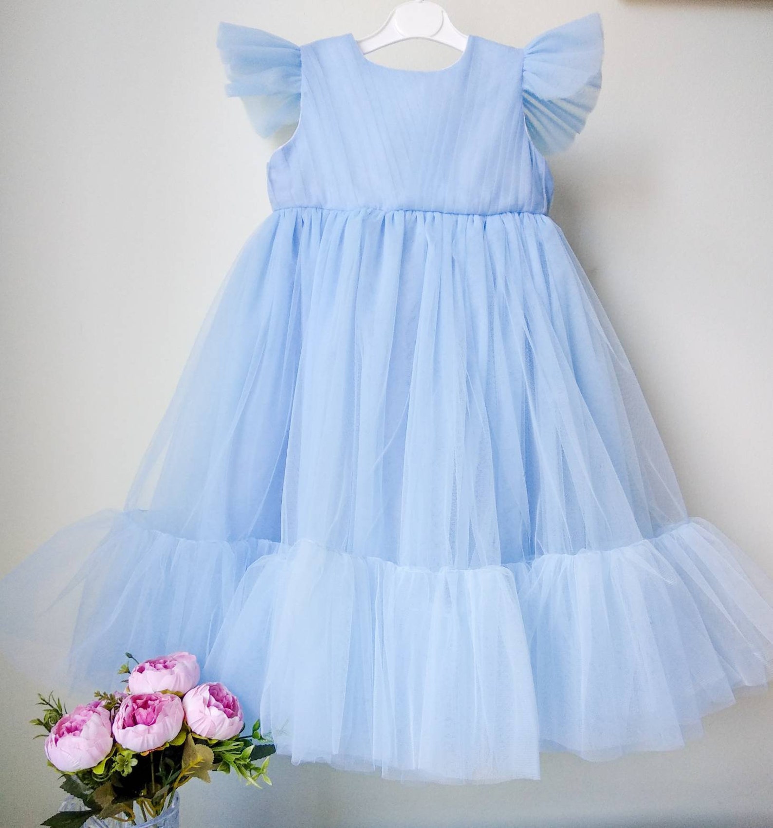 Dusty blue flower girl dress tulle dress princess baby girl Etsy