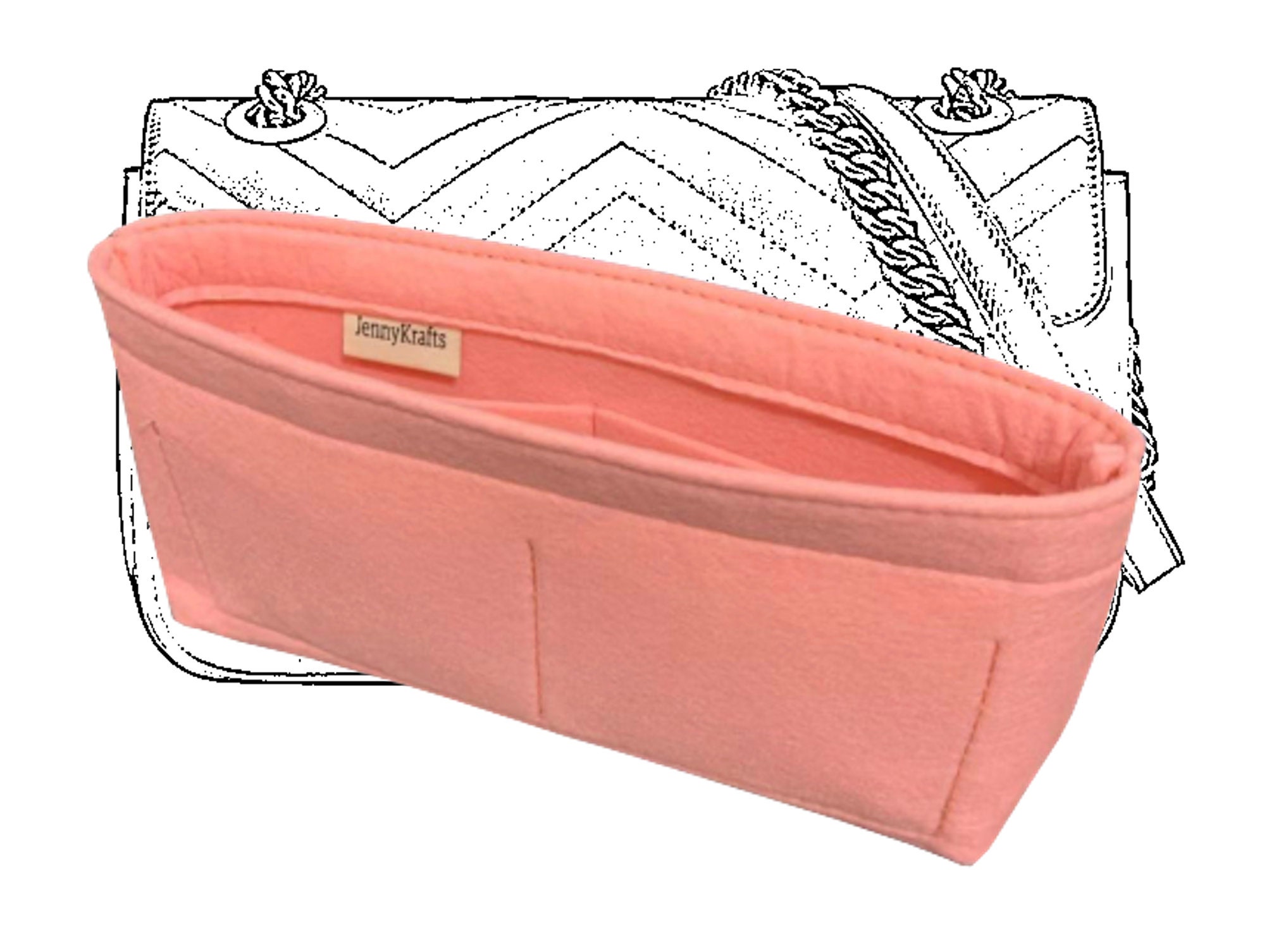 For [KIRIGAMI POCHETTE Spring Collection] (3-in-1 pouch) Felt Insert  Organizer with Shoulder Strap Chain Covert to Crossbody Bag - JennyKrafts