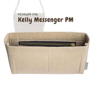 Organiseur de sac pour [Kelly Messenger PM], mince avec poche zippée, doublure protectrice en feutre pour sac à main (SlimZip)