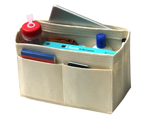 Customizable Felt Tote Bag Organizer, Purse Insert (Invisible Handles, Key Chain Hook, Detachable Water Bottle Holder)