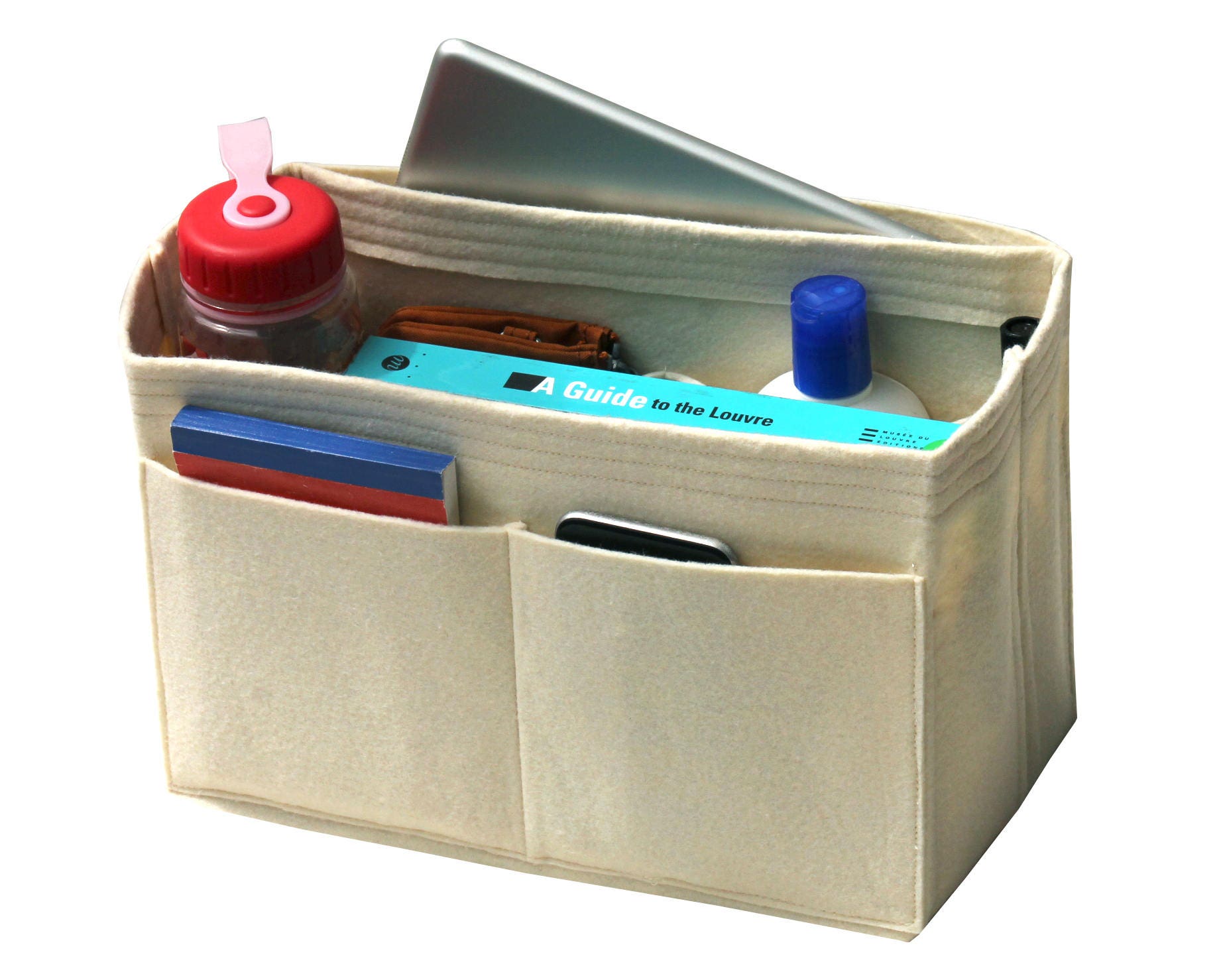 Customizable Felt Tote Bag Organizer, Purse Insert (Water Bottle Holder & Zip  Pocket & Detachable Pouch) - JennyKrafts