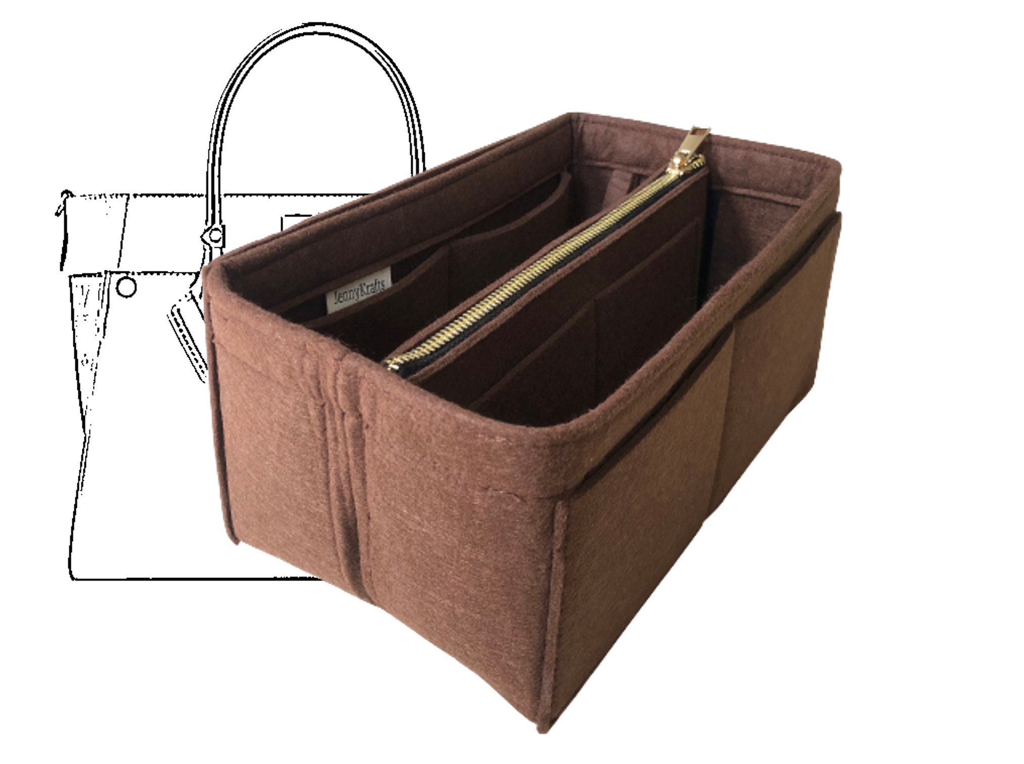 Customizable Felt Tote Bag Organizer, Purse Insert (Invisible Handles, Key  Chain Hook, Detachable Water Bottle Holder) - JennyKrafts