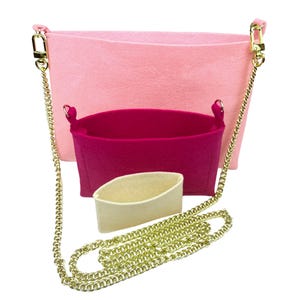 Organizador de bolsos [KIRIGAMI POCHETTE] (bolsa 3 en 1) con inserto de fieltro y correa de cadena dorada para bandolera. Se convierte en bolso bandolera.