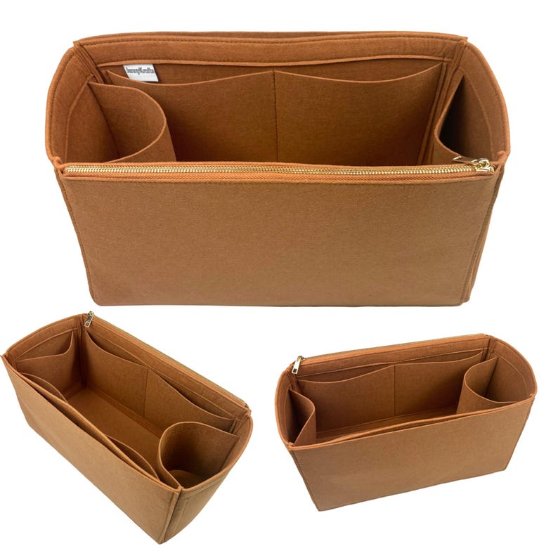 För [Neverfull Bag, GM MM PM Bb] Insatsväska för bärkasse, Stor Medium Liten Mini L M S, Filtfoder (med enkel dragkedja och vattenflaskhållare) bild 4