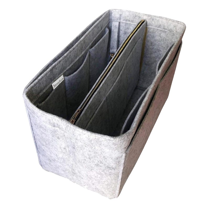 For [Onth.go, Large Medium Small, GM MM PM Bb, East West] Tote Bag Organizer, Felt Insert Purse Organiser Shaper (w/ Detachable Zipper Bag) Light Grey