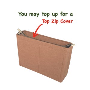 May include: A brown felt bag insert with a zipper closure. The text "You may top up for a Top Zip Cover" is visible in the image.
