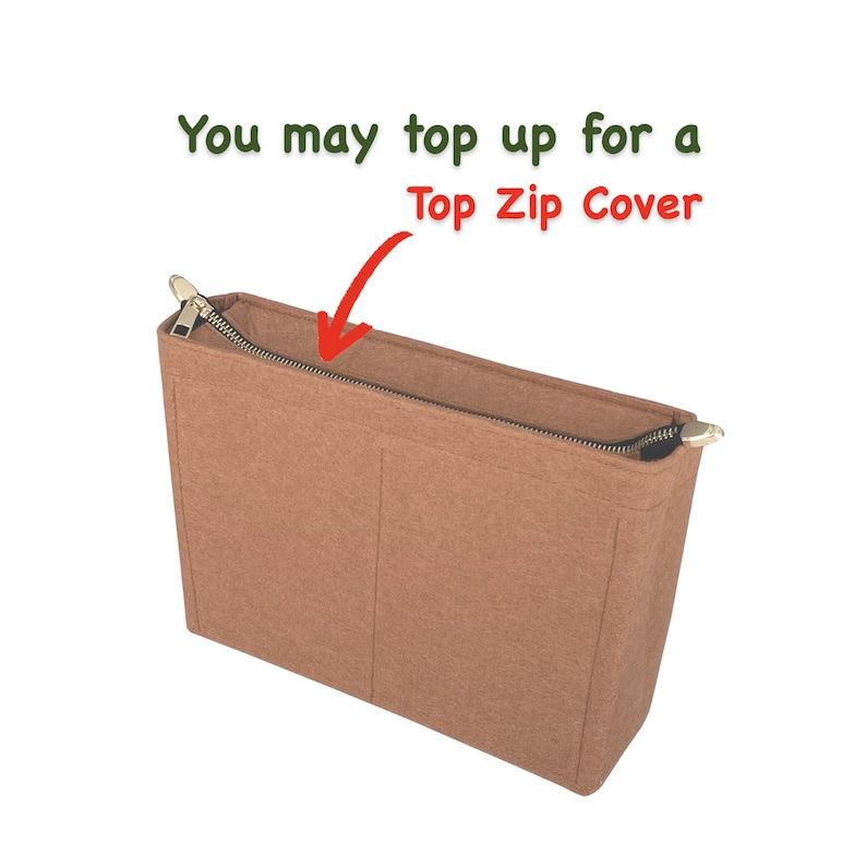 May include: A brown felt bag insert with a zipper closure. The text "You may top up for a Top Zip Cover" is visible in the image.