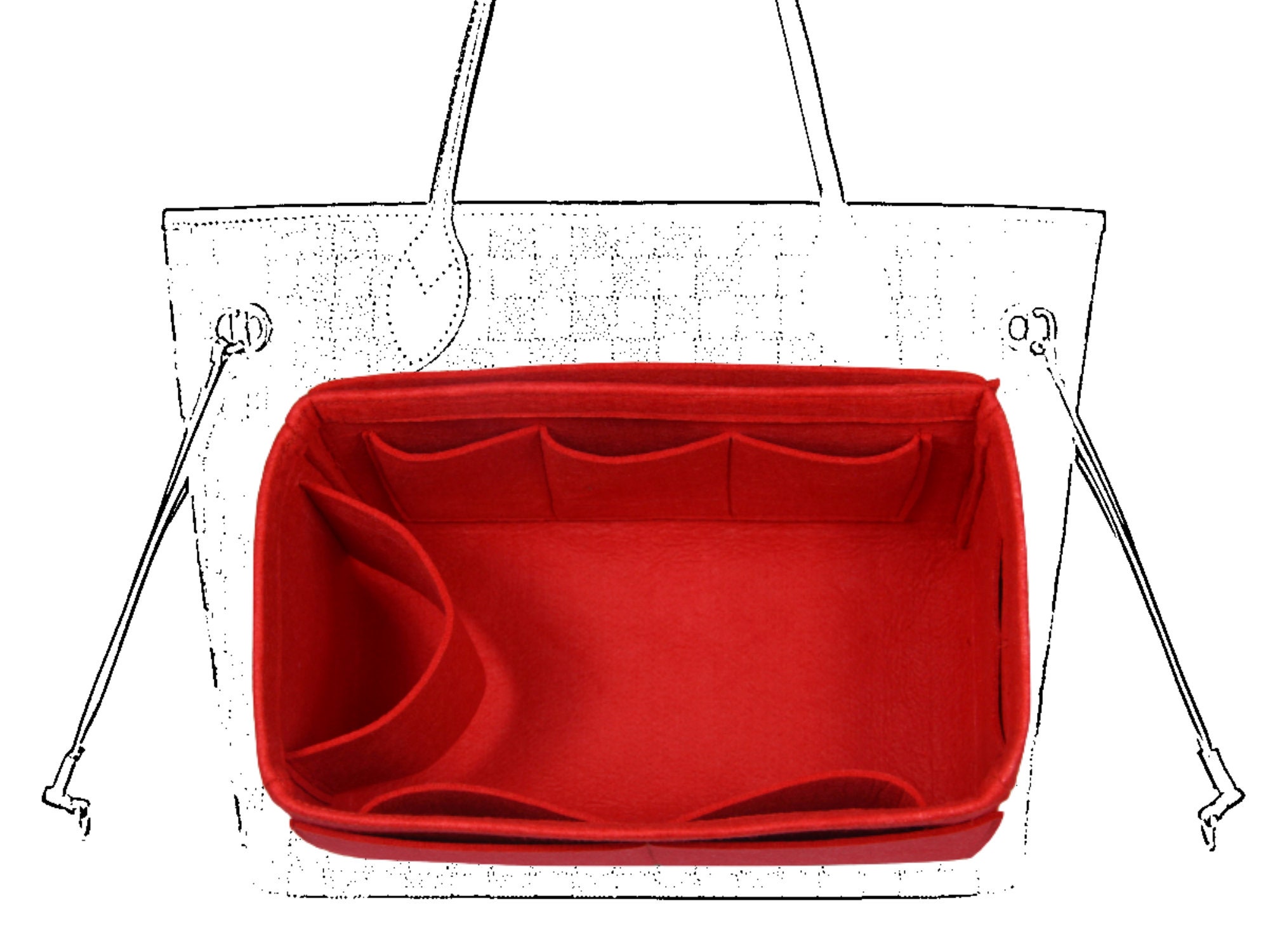 [Graceful mm PM] Felt Tote Bag Organizer, Purse Insert (3mm Felt, Detachable Pouch w/ Metal Zip)