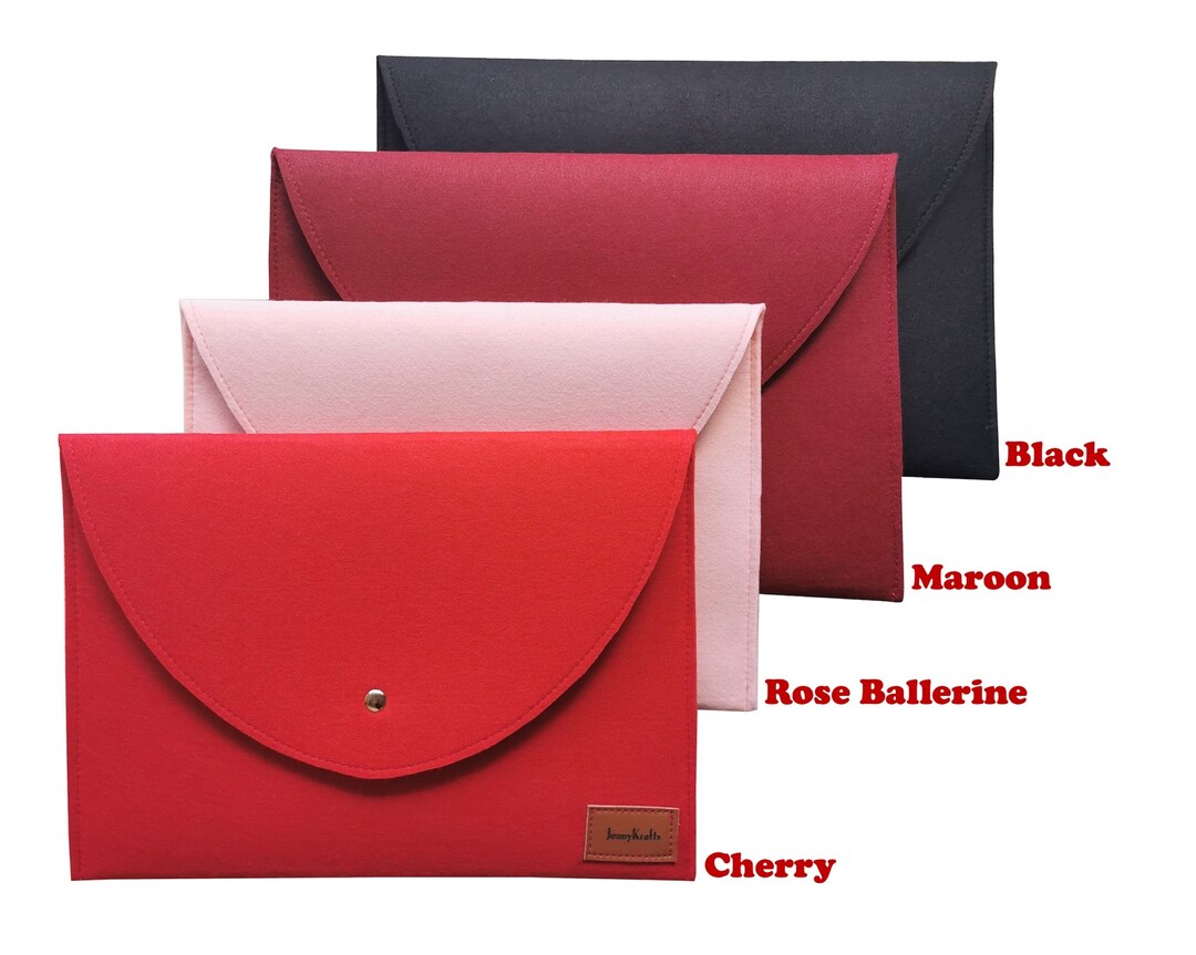 Felt Laptop Bag Organizer, Sleeve Pocket With Metal Button