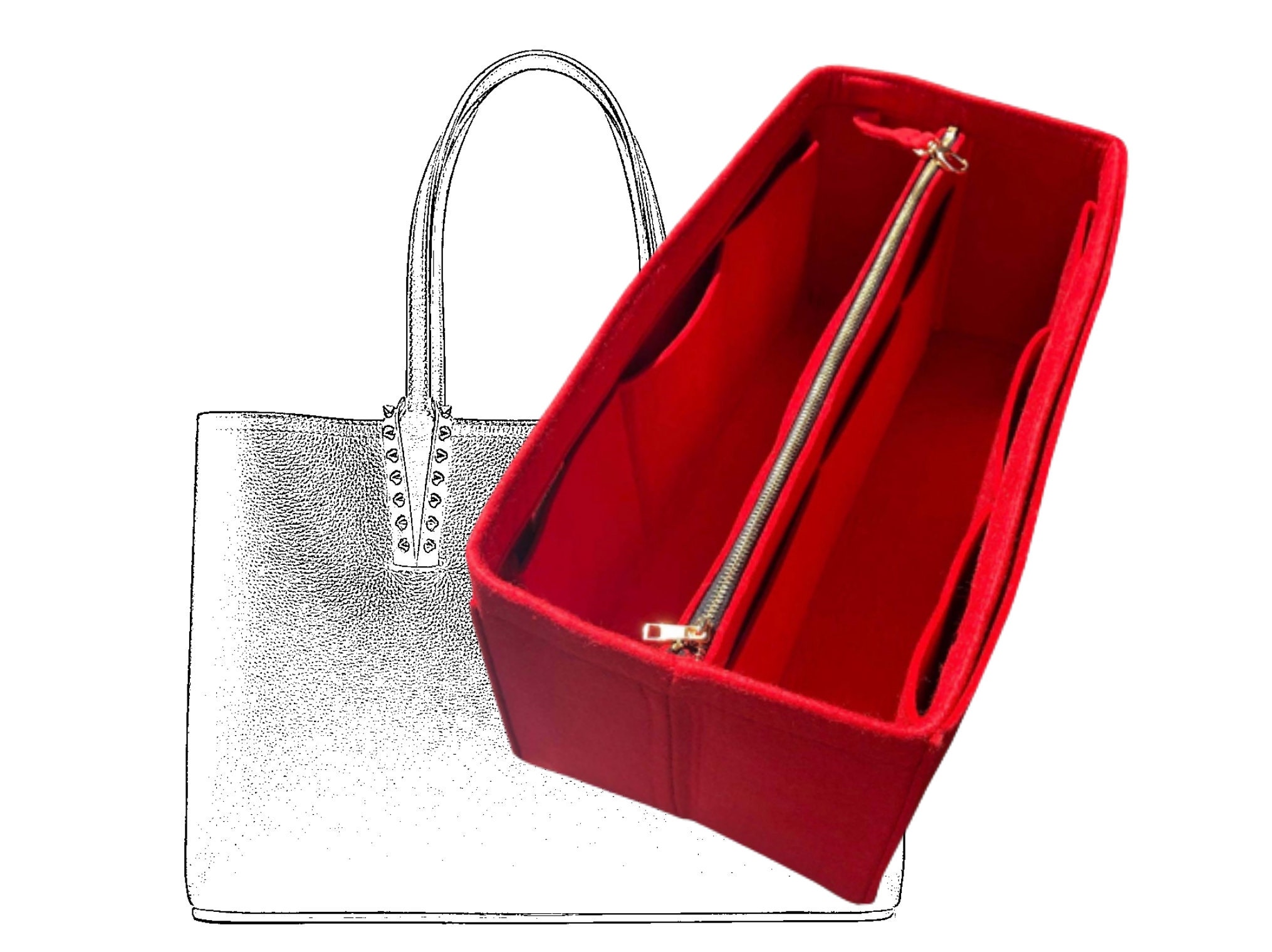 Tote Bag Organizer, Purse Insert, Base Shaper, Pockets for Laptop Phone,  3mm Felt, Detachable Pouch w/Metal Gold Zip, Key Chain Hook (Large - LV  Neverfull GM, Cherry) : : Fashion
