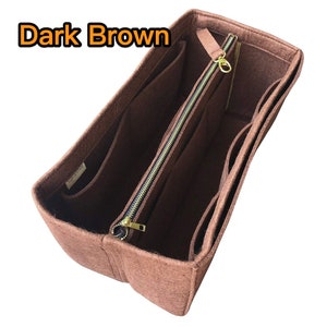 Organizer for HAC Bag Style B, w/ Detachable Zipper Bag Tote Felt Purse Insert Organiser Dark Brown
