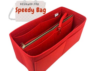 May include: Red felt bag organizer with multiple compartments and a zippered pocket. Designed for Speedy Bag.