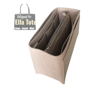 For [Ella Tote] Bag Organizer, Large Small Mini Felt Insert, Laptop iPad Pocket, Zip Metal Golden (w/ Detachable Zipper Bag)