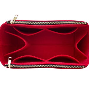 Organizer (w/ Double Zipper Pockets), Tote Felt Purse Insert, Laptop iPad Pocket, Zip Metal Gold Makeup
