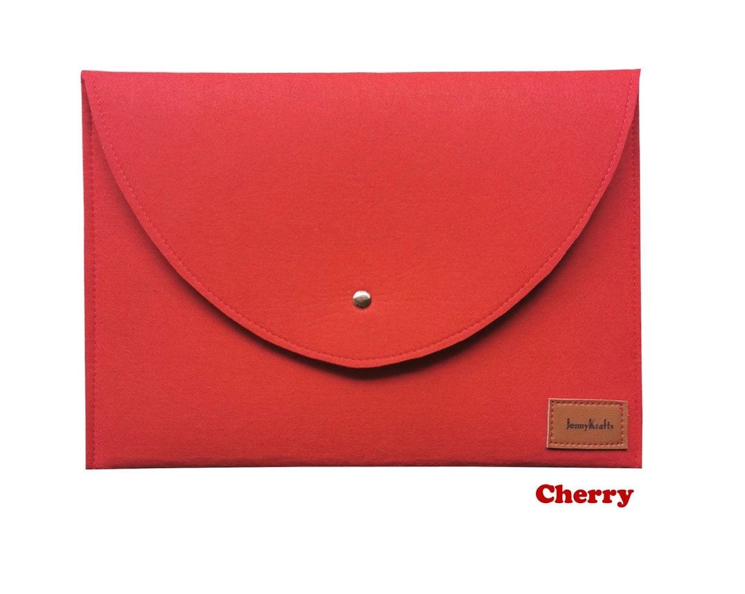 Felt Laptop Bag Organizer, Sleeve Pocket With Metal Button